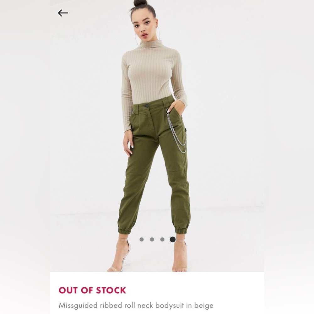 ASOS Missguided Ribbed Roll Neck Bodysuit in Beige